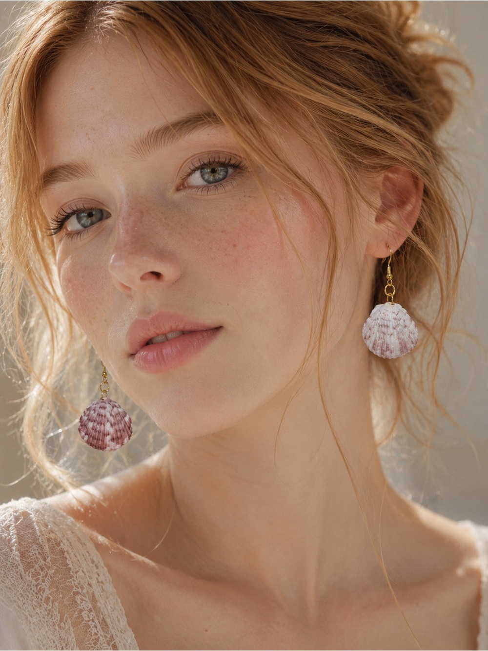 Handmade Pink Calico Scallop Shell Drop Earrings | The Saltwater Siren